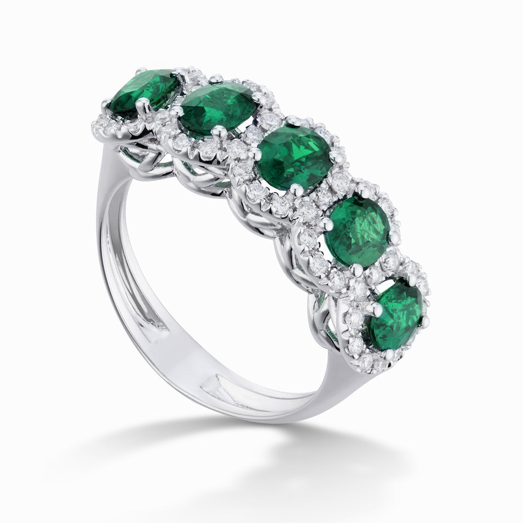 Golay ring with 5 4x3 oval emeralds and contour diamonds ACL5123DISM43-25105110132