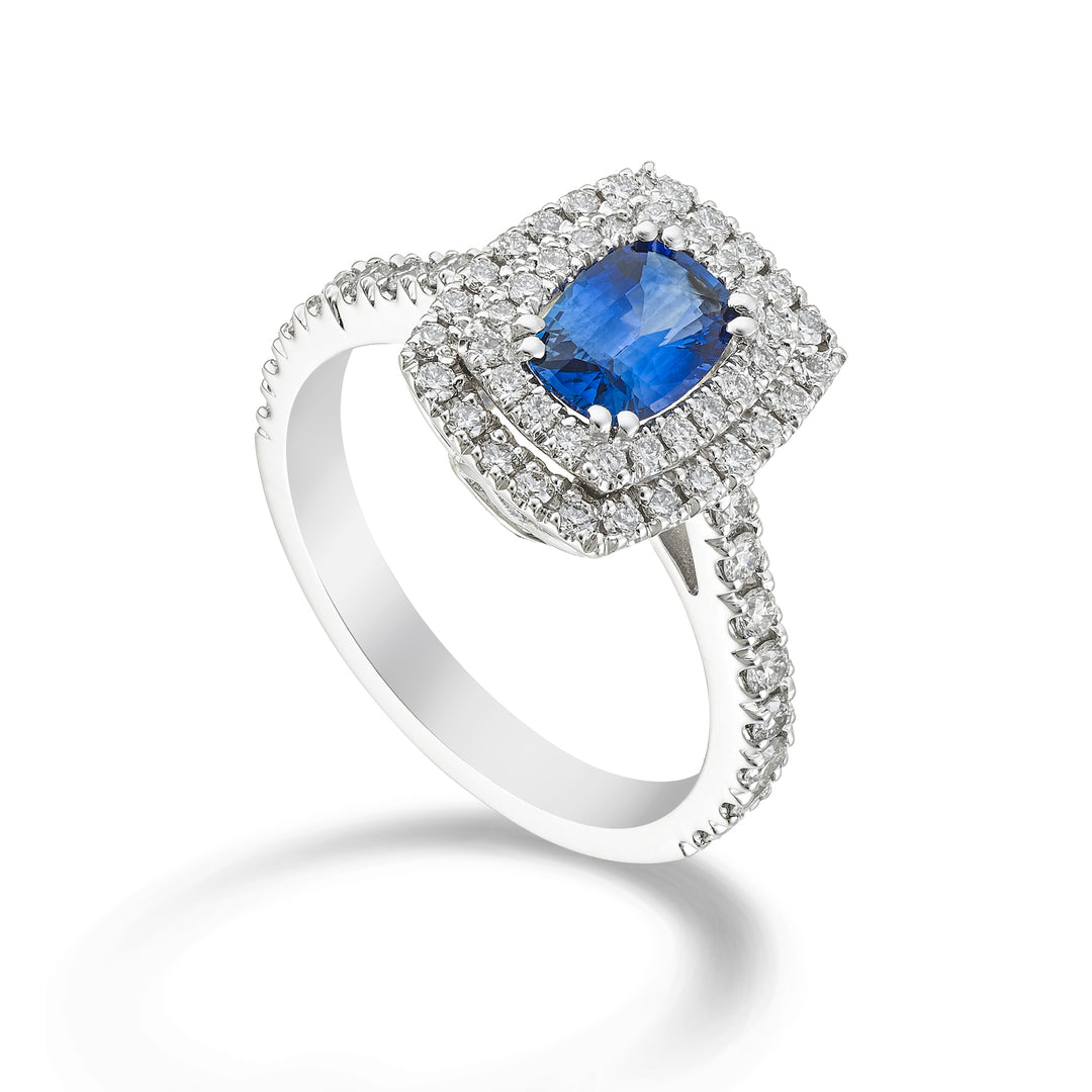 Golay ring with blue cushion sapphire size. 7x5 with diamond ACLC098DIZB57-23314110068