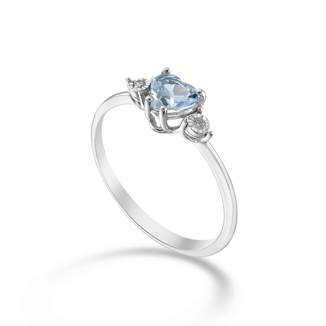 Nihama an 9k aquamarine heart 5x5 and side diamonds NA5215R4AM