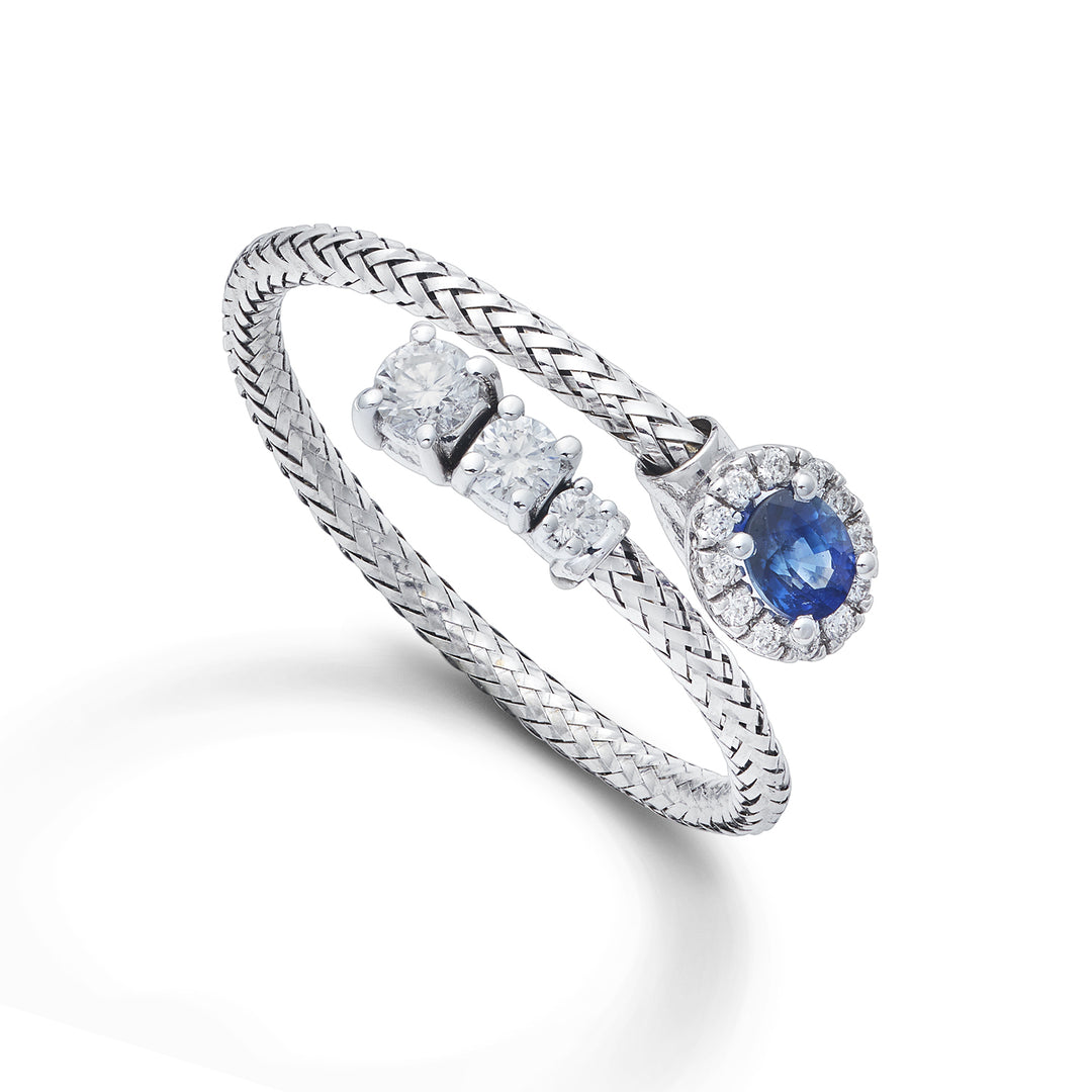 World Diamond Group an 18k oval natural sapphire mesh 4x3 ct.0.21 diam. 0.19 ct white gold GAMAGLIA02DIZFO4