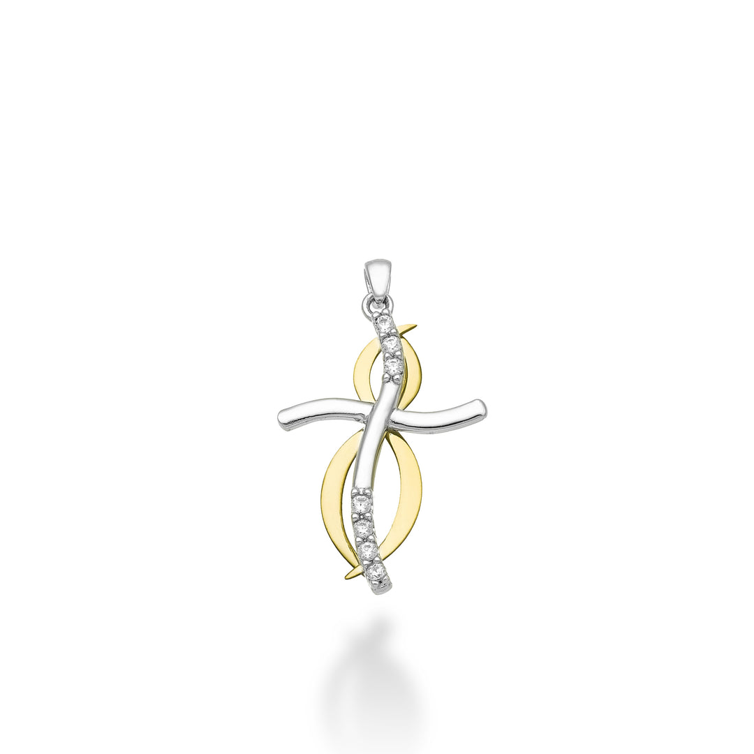 Mikiko pe 18k 0.07 ct white/yellow gold cross 1.9 cm MP5014O7BR007