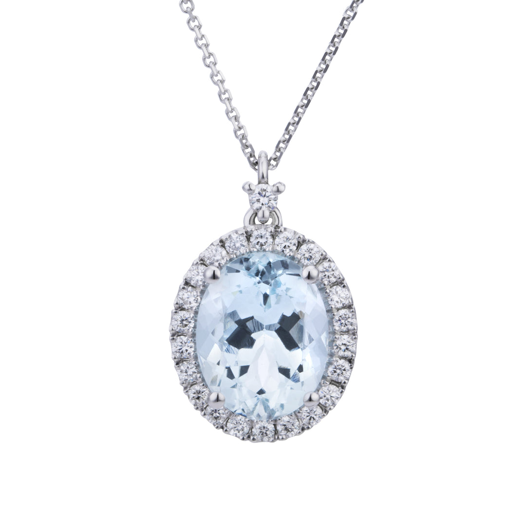 World Diamond Group oval aquamarine necklace 10x8 and diamond outline PCL070DIAQ6-21145110064