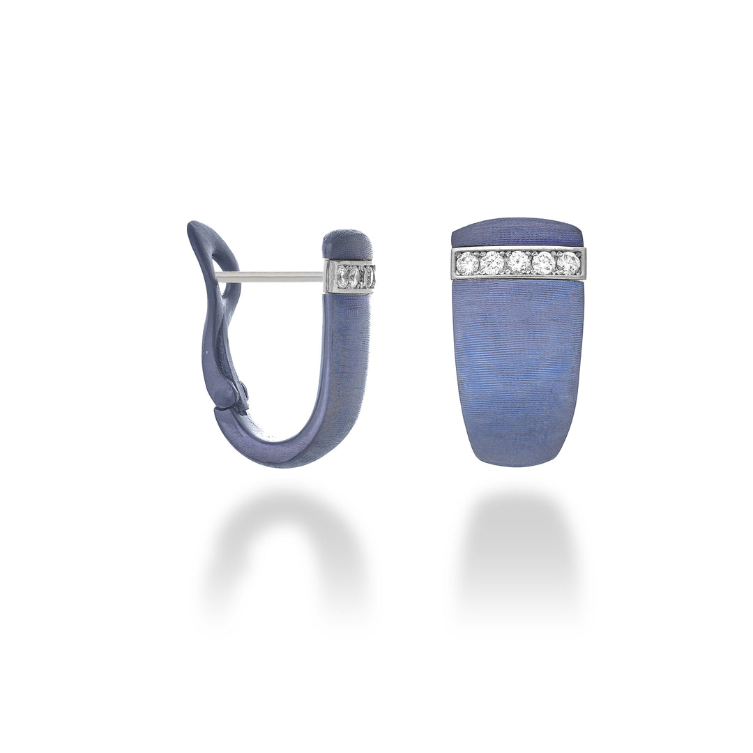 Golay clip-on earrings in blue titanium and 18k white gold. bezel set with diamonds GOR035O4DIBLTX