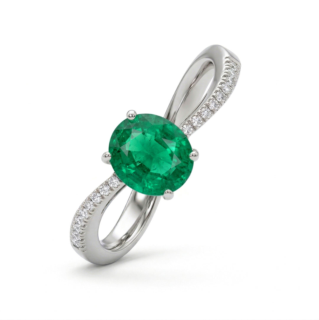 Golay oval emerald ring 5x7 and diamonds ACL013WDISM-16180110024