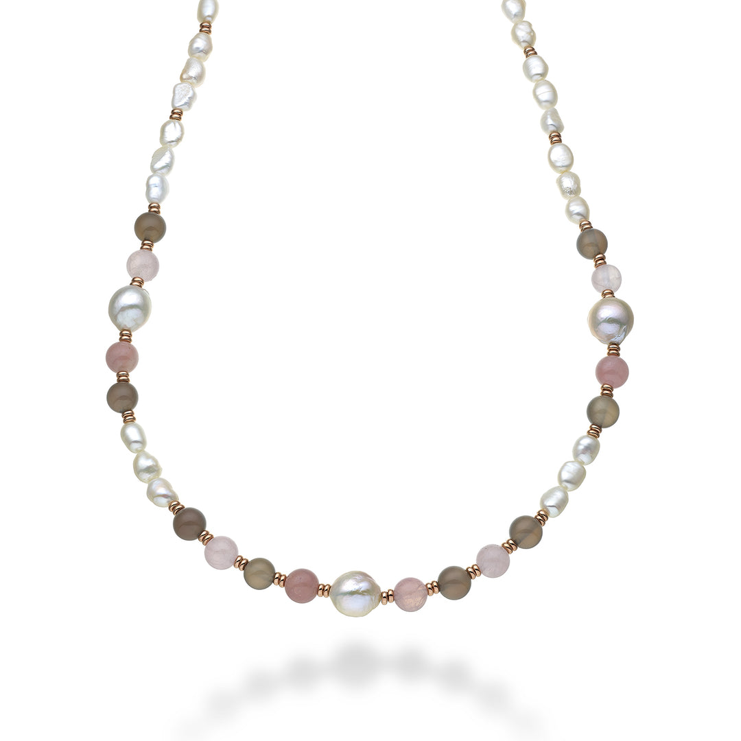 Nihama cl ag925 fw bar 6/7 nucl.11/12 pink opal and gray agate 8mm 60 cm NC7133A3OPALEROSA