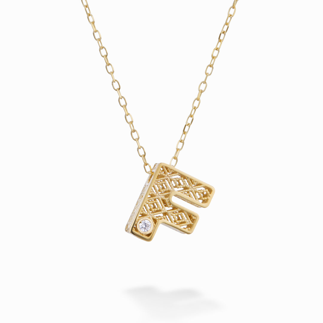 Mikiko cl 18k yellow gold letter f diam. ct.0,01 MDLETFO1