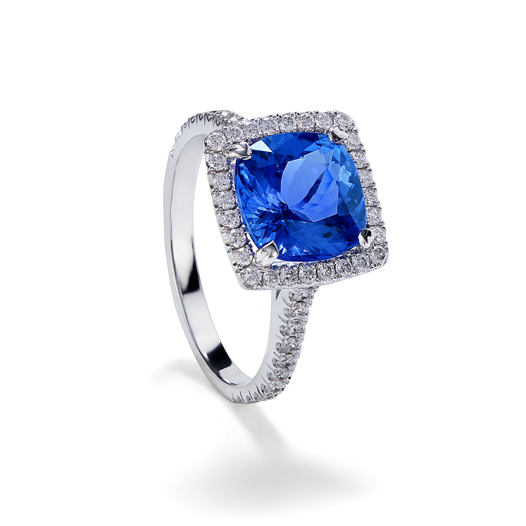 Golay diamond and tanzanite ring 7x7 cushion ACLC099DITZ77-25059110081