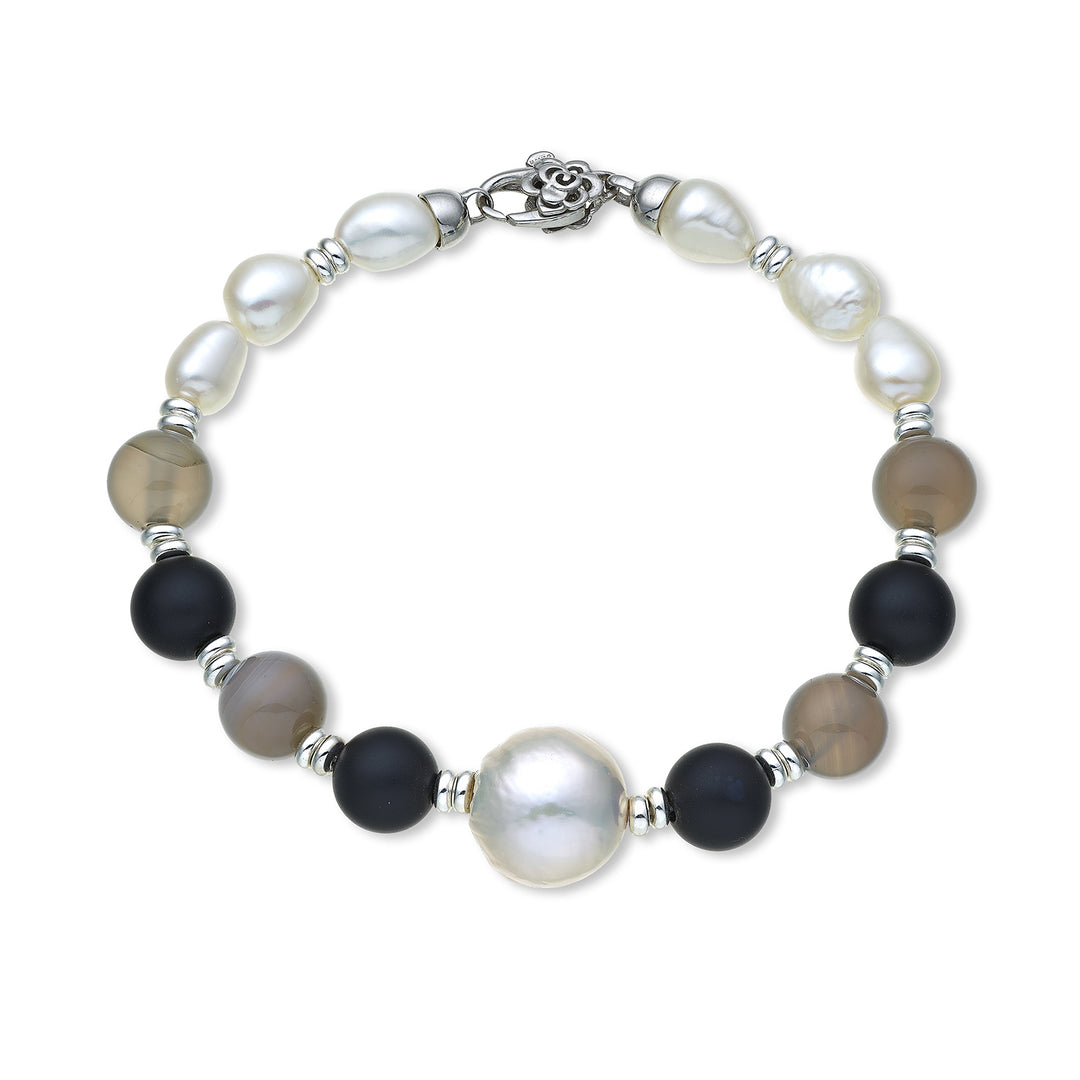 Mikiko br ag925 fw bar 6/7 nucl. 11/12 gray agate and black agate 8mm MB7452A4AGATAGRIGI