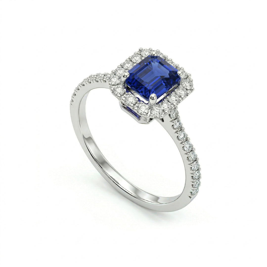 Golay octagonal blue sapphire ring 7x5 and diamonds ACLC072DIZB3-25274110249
