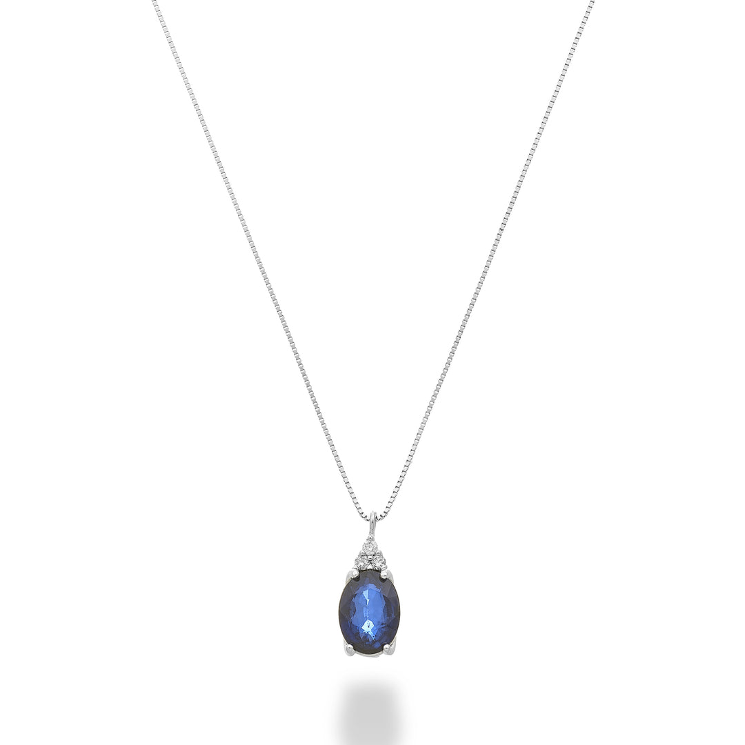 Nihama cl 18k oval sapphire 7x5 with three diamonds ND5189O4ZFD