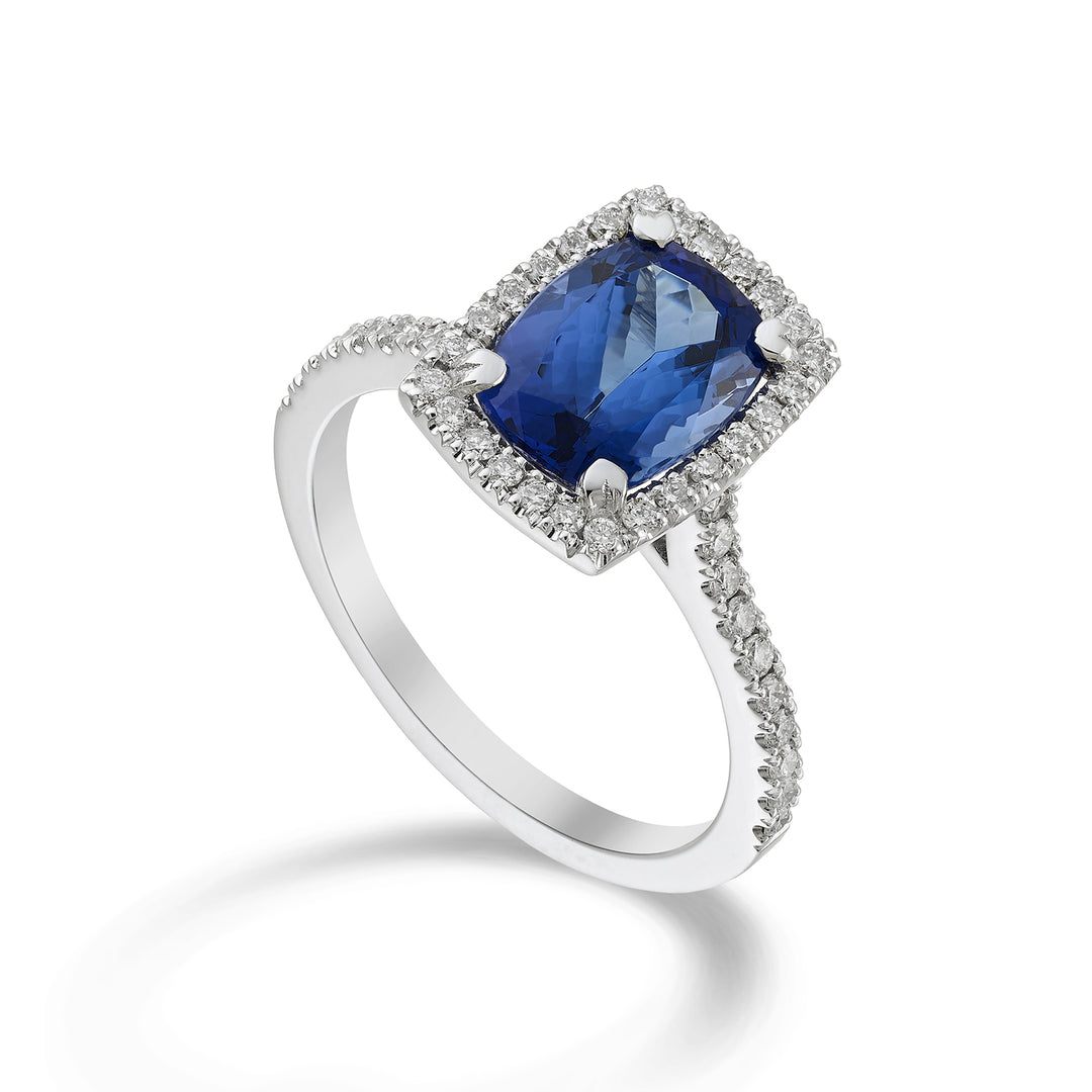 Golay tanzanite cushion ring 9x7, with diamonds + stem ACLC086DITZ79-23060110047