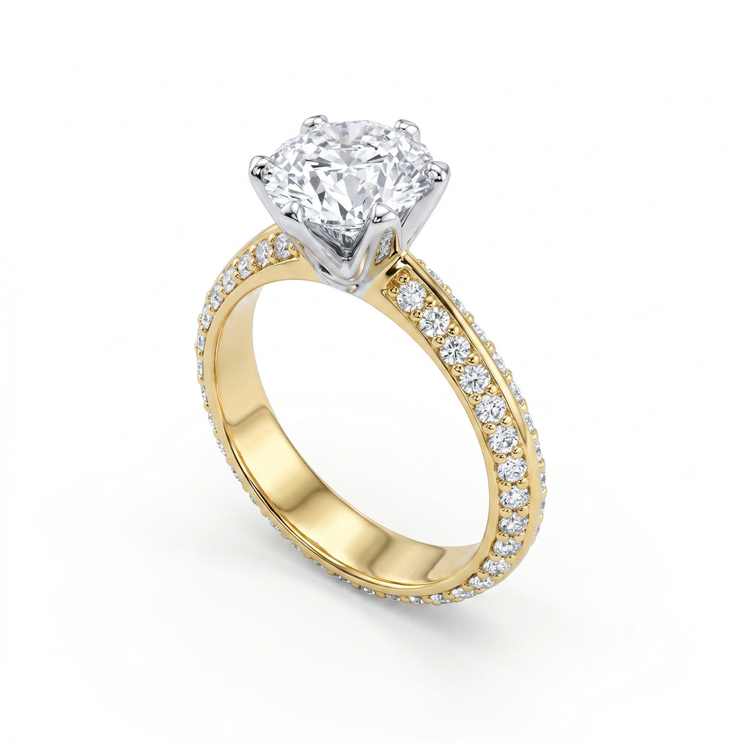 Golay solitaire ring six prongs two-tone shank pave&