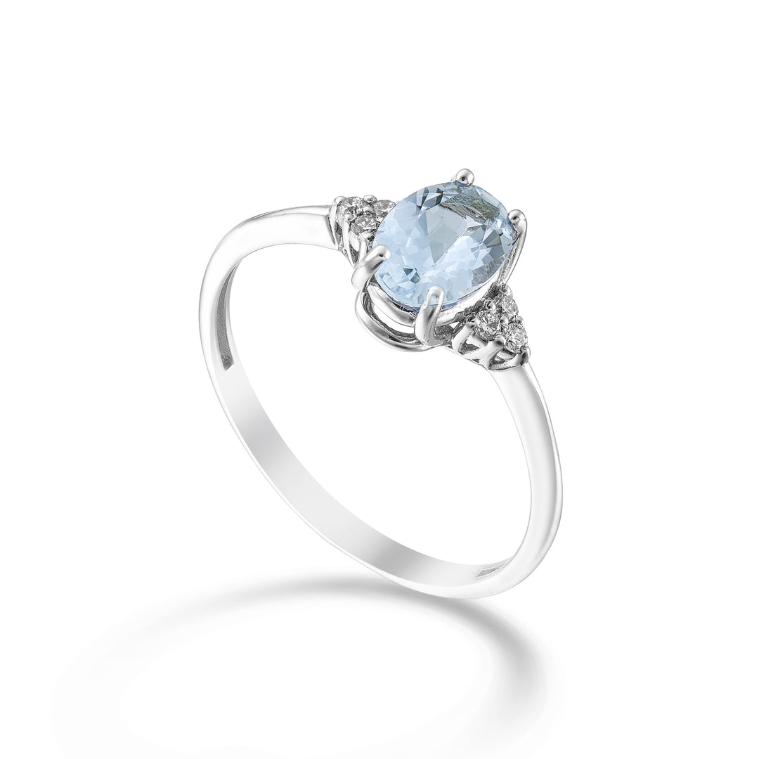 Mikiko an 9k oval aquamarine 7x5 and side diamonds MA5210R4AM