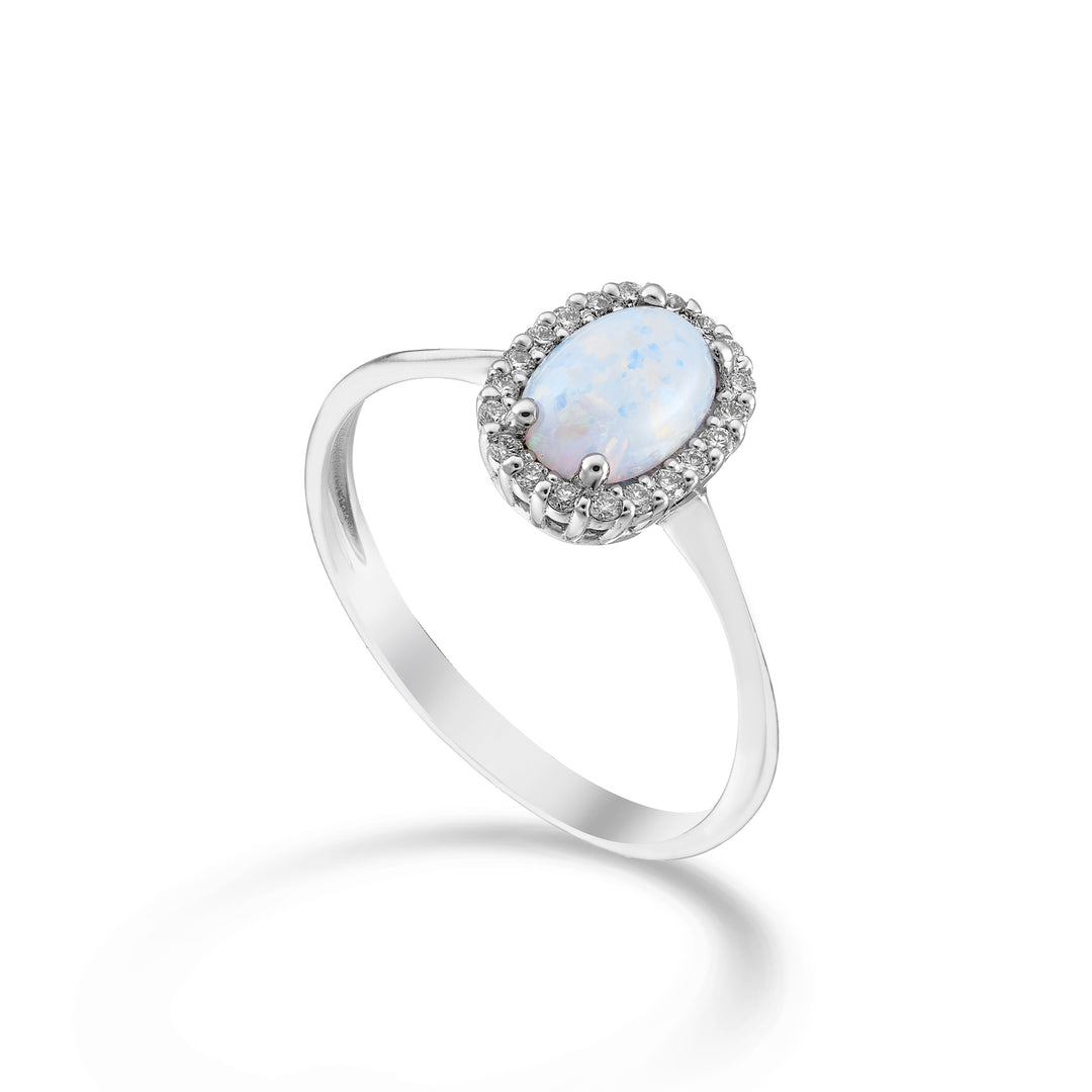 Mikiko an 9k opal cabochon oval 7x5, with diamond outline MA5207R4OP