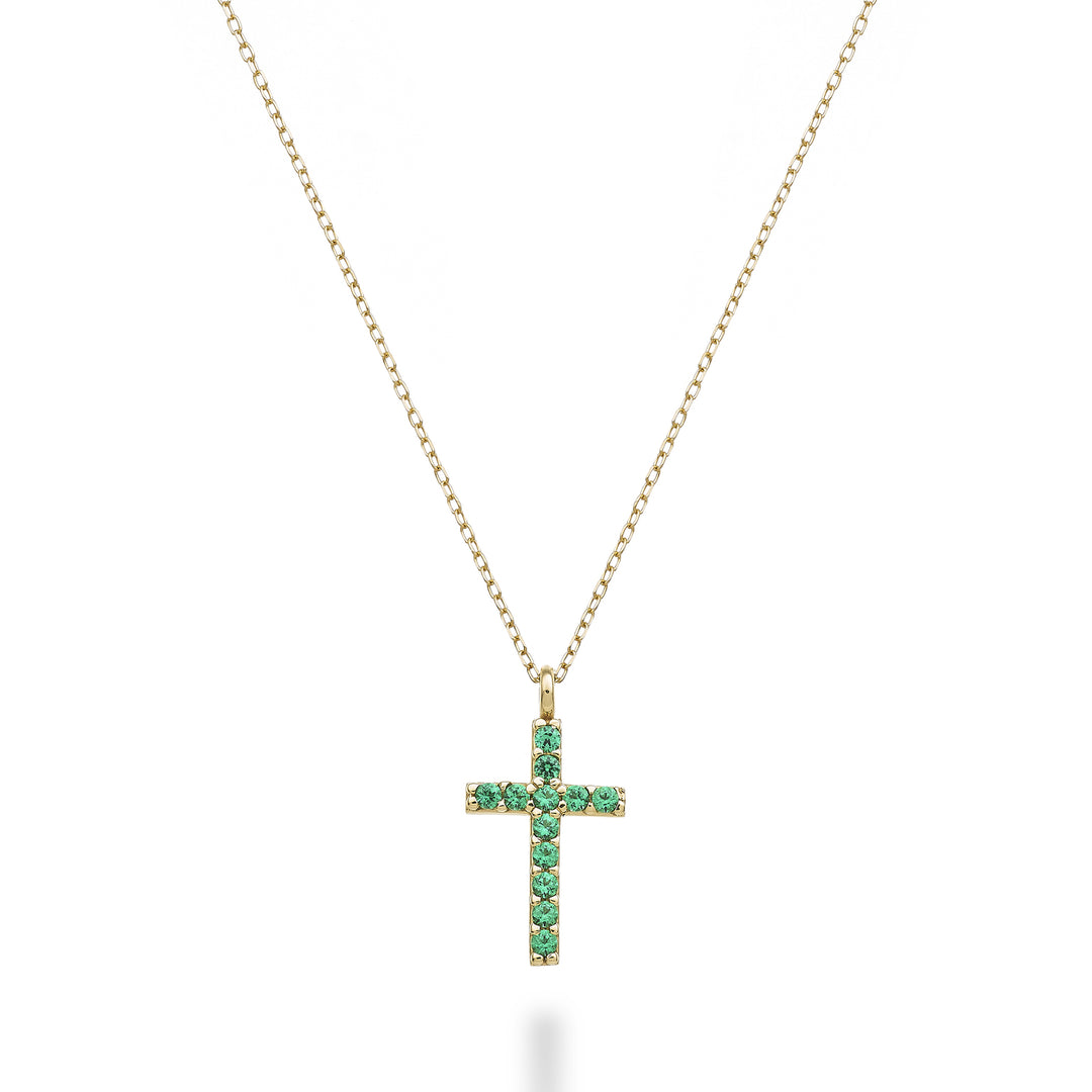 Mikiko cl 18k cross size 2 yellow gold with emeralds 0.05 ct MDCRO2O1SMR
