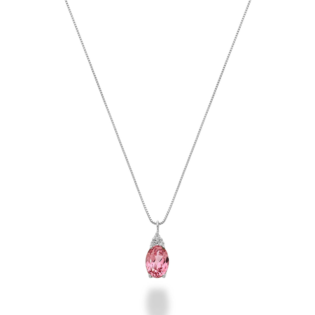 Mikiko cl 18k oval pink sapphire 6x4 with three diamonds MD5188O4ZFRP