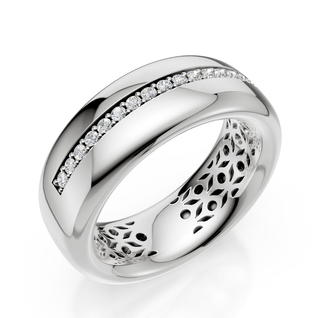 Golay narrow band ring in 18k gold, with row of track-set diamonds, shiny white, size 14 GAN020O4DIL-14