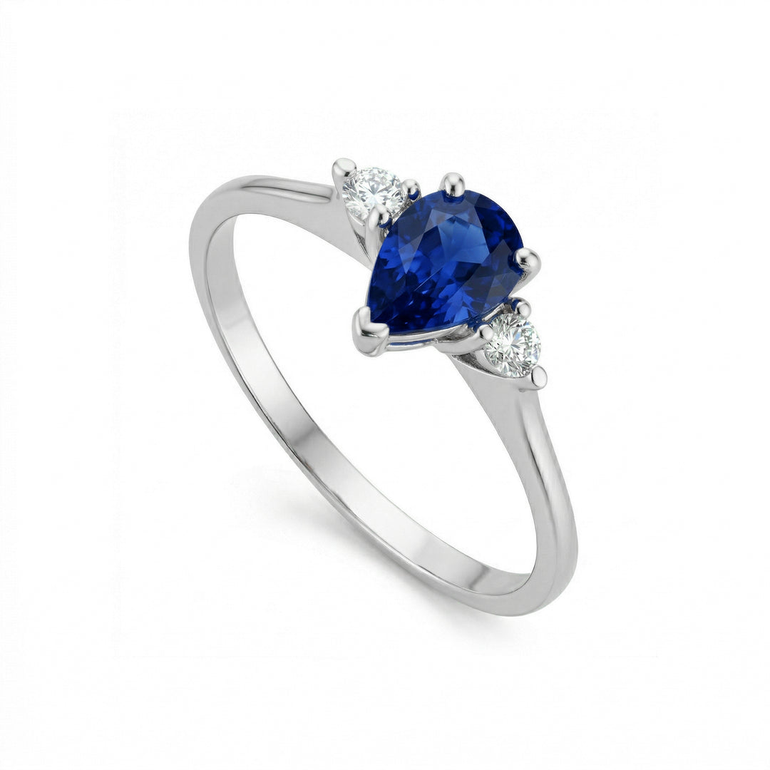 Golay ring heat-diffused sapphire drop 6x4 and diamonds ACL491DIZB1-19135110136
