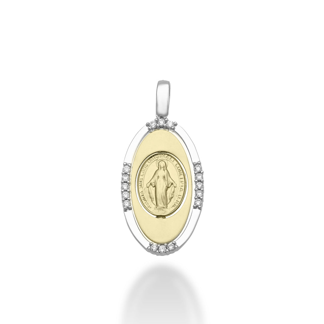 Nihama pe 18k 0.13 ct Madonna miraculous medal white/yellow gold 2.1 cm NP5026O7BR013