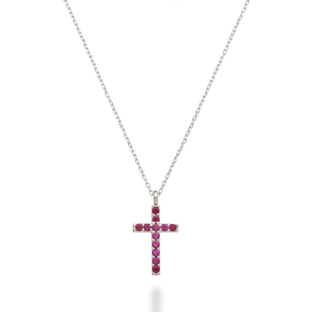 Mikiko cl 18k cross size 3 (1.4 cm) white gold with rubies 0.15 ct MDCRO3O4RBR
