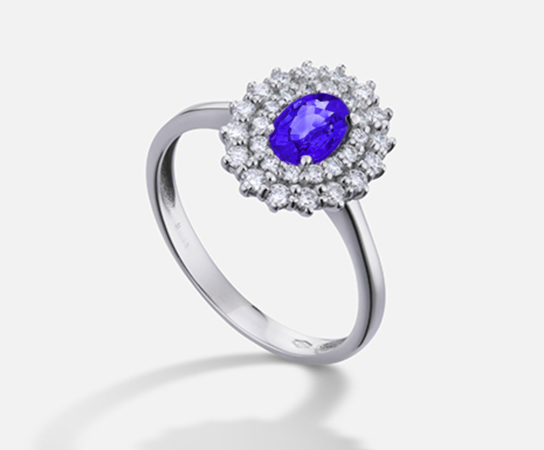 Mikiko an 18k tanzanite n. oval 6x4 ct.0.38 dia ct.0.37 MA5116O4TZN