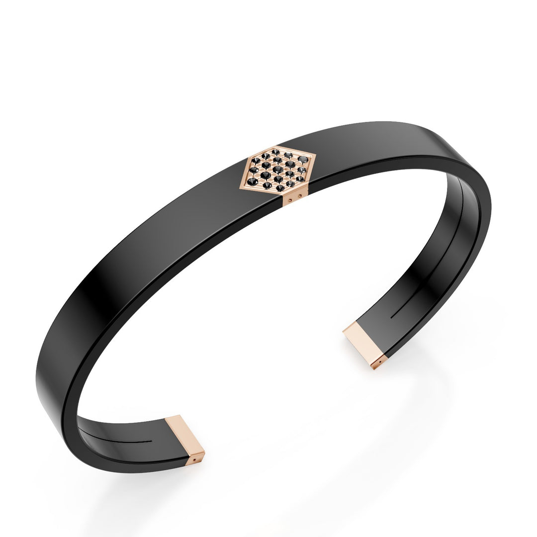 World Diamond Group slave bracelet in black titanium, 18kt rose gold insert, paved with black diamonds, medium size GBR040O3BKNE_M