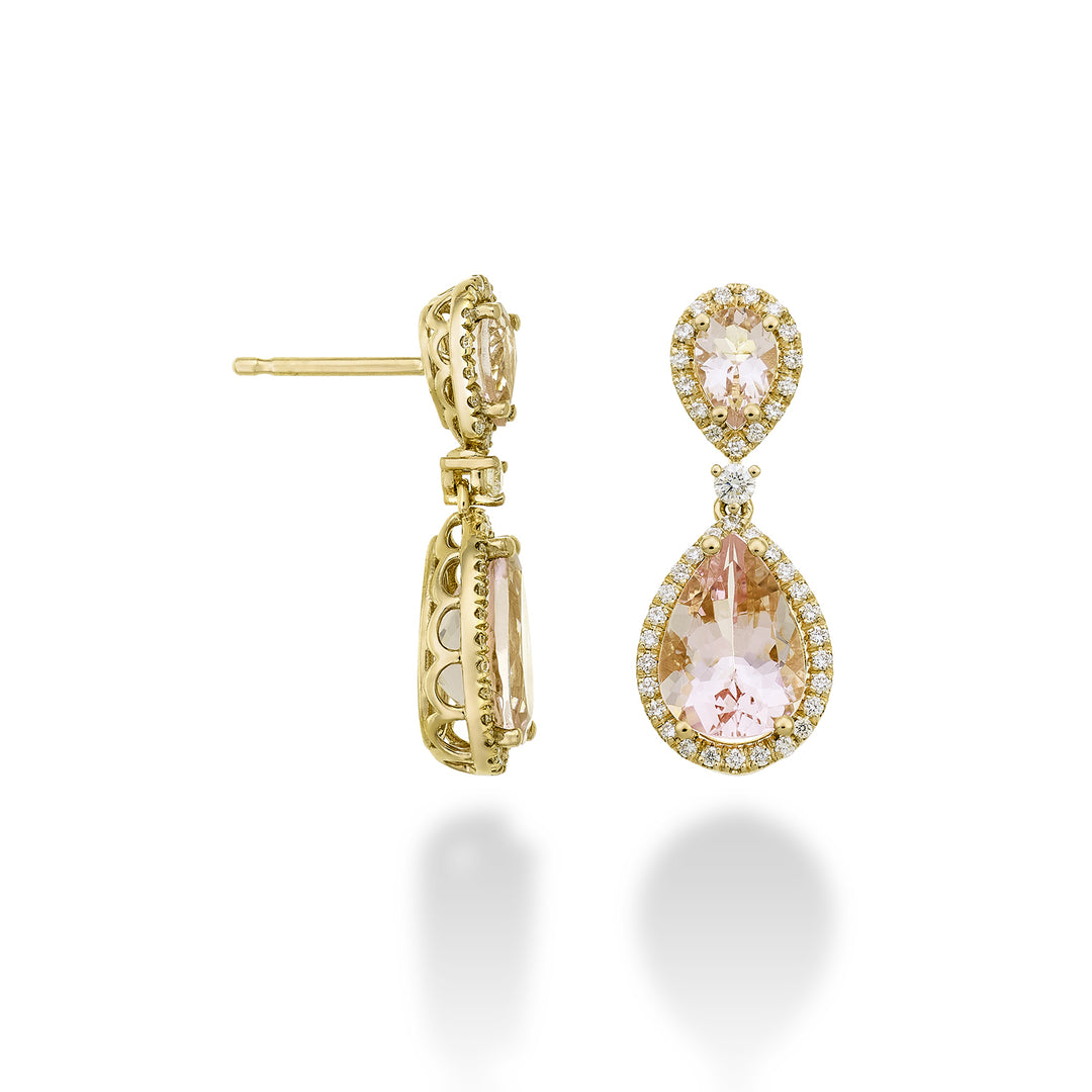 Golay morganite drop earrings 10x7 and 6x4 and diamonds OCLC208DMO710-23236110026