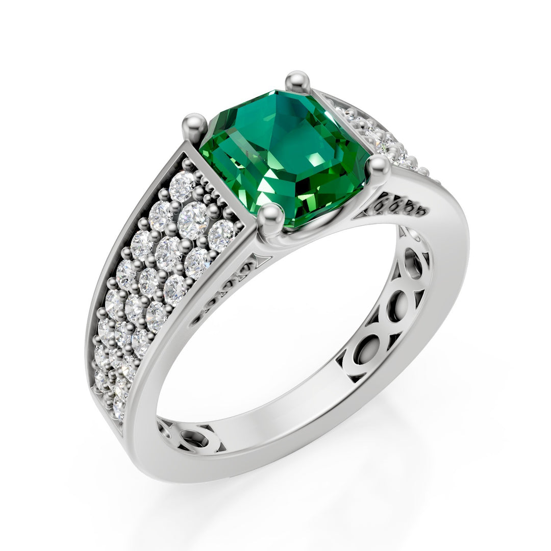 Golay oct emerald band ring 7x6 with paveted shank AFS645DSM76-26181110074