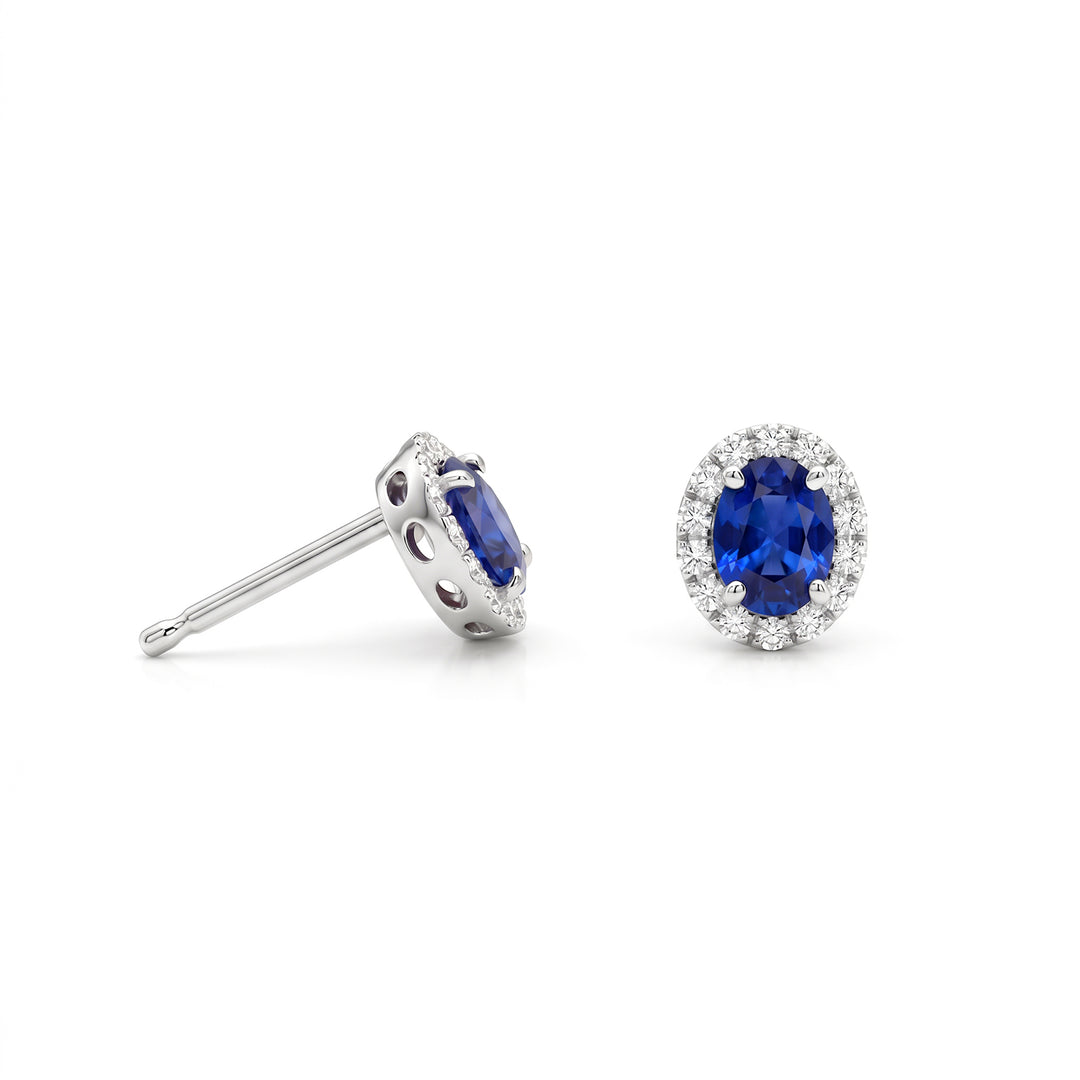 Mikiko or 18k oval sapphire 5x4 with diamond surround MO5184O4ZFN