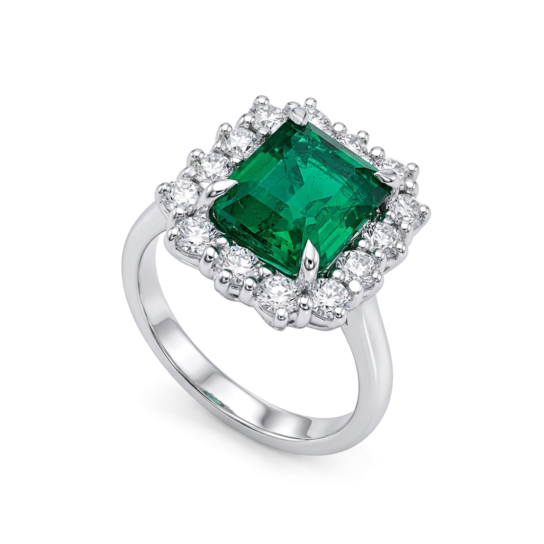 Golay oct emerald ring 10x8 contour 14 stones ACLC079DSM108A-26065110110