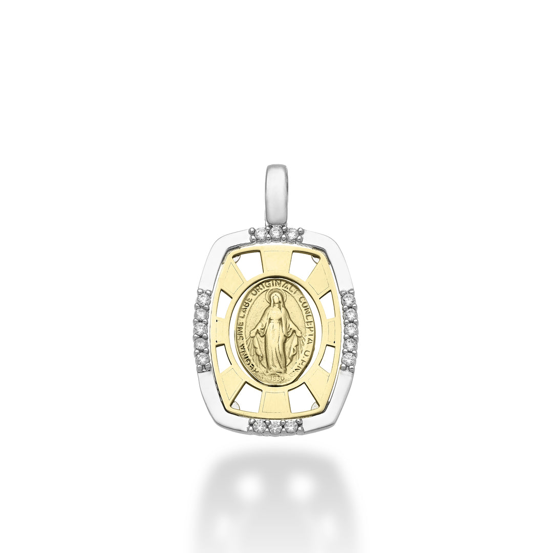 Mikiko pe 18k 0.13 ct Madonna miraculous medal white/yellow gold 1.9 cm MP5024O7BR013