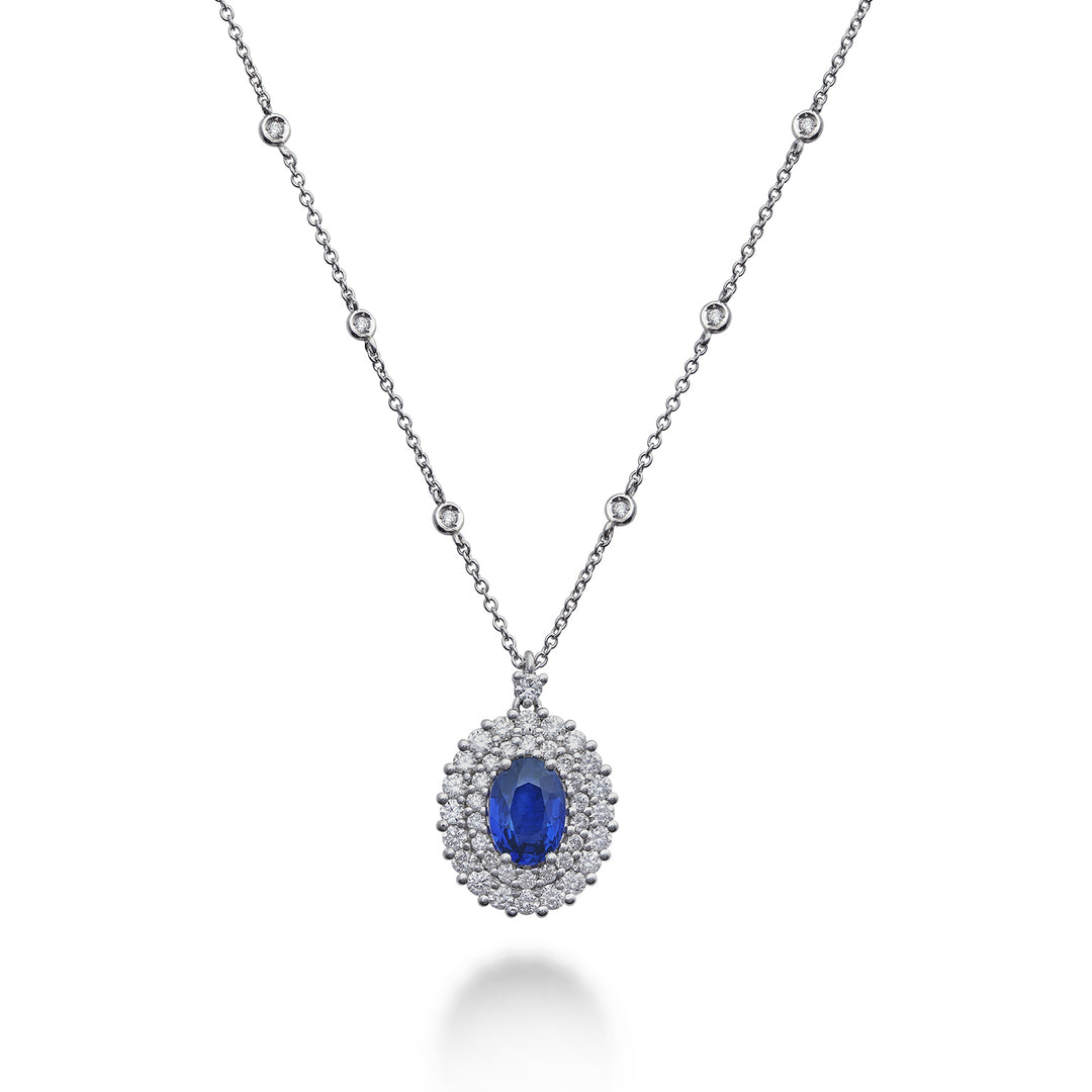 Golay 4x3 oval sapphire necklace with double contour PCL128DIZB34-22160110005