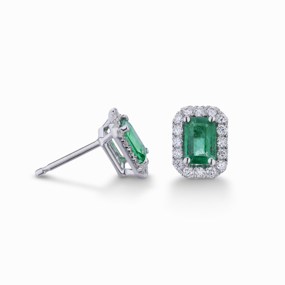 Golay 7x5 octagonal emerald earrings and diamonds OCL072DISM3-26118110074
