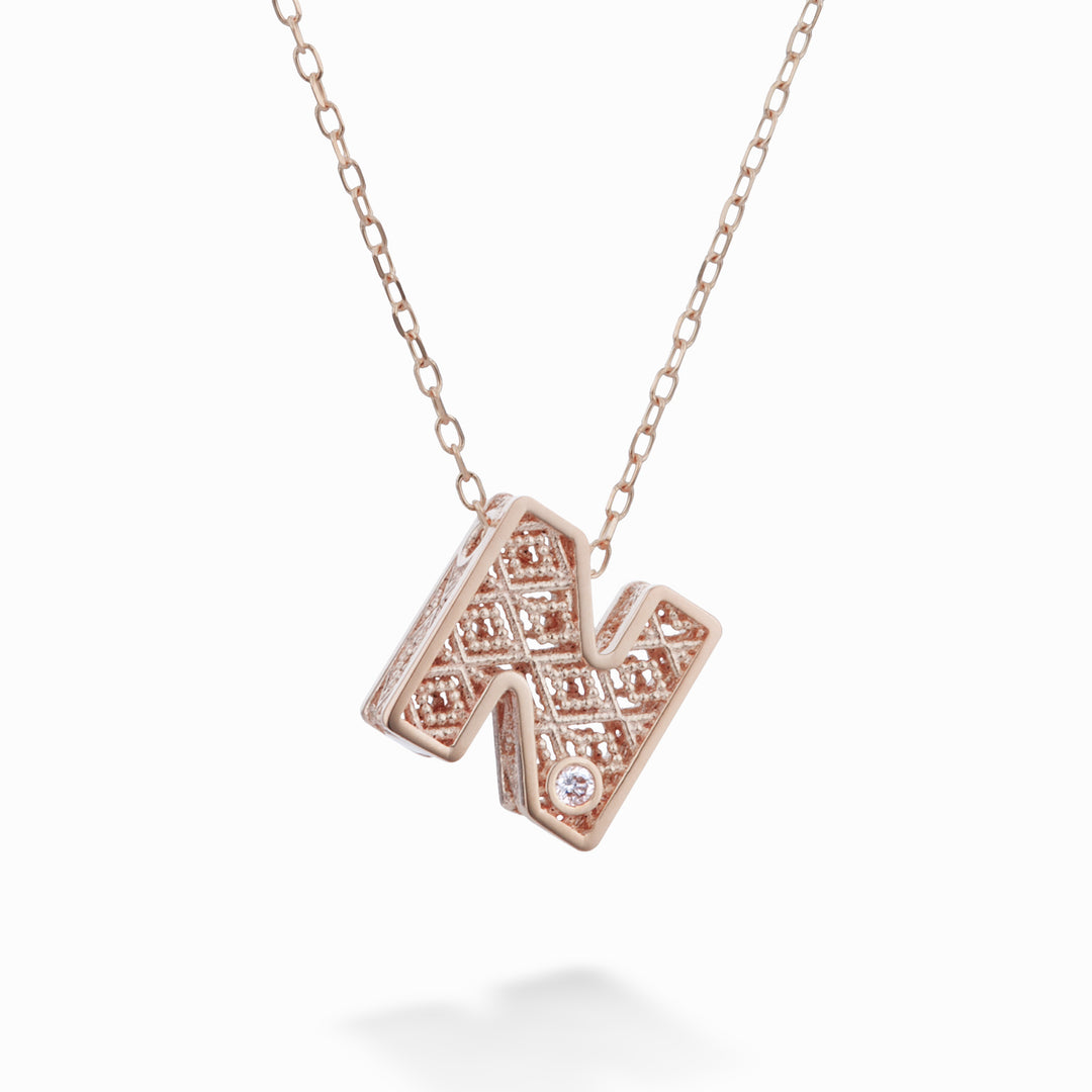 Nihama cl 18k letter n rose gold diam. ct.0,01 NDLETNO3