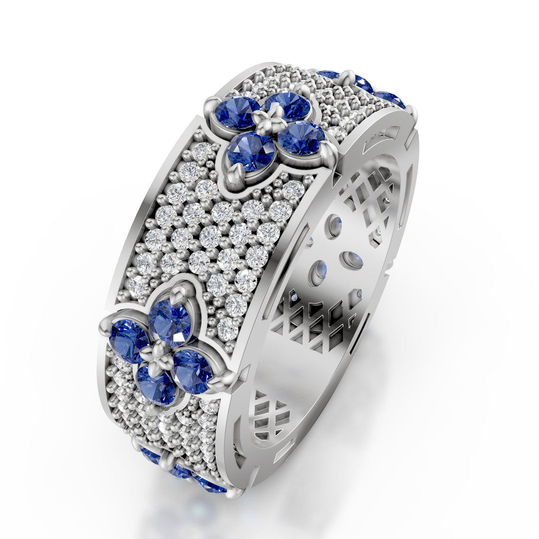 Golay simple band ring sapphires+diam pave white AFFI02ZBDISB-23328110129