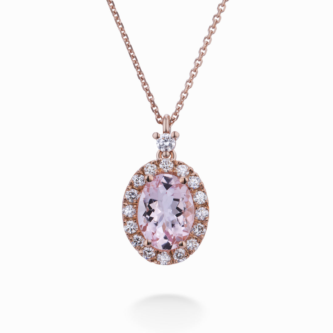 World Diamond Group oval morganite necklace 8x6 and diamond outline PCL070DIMO4-23166110359