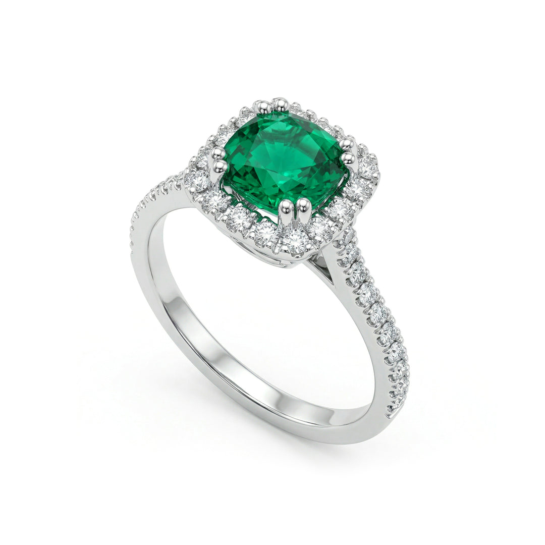 Golay cushion cut emerald ring6x6 and cont. diamonds ACLC076DISM2-24067110054