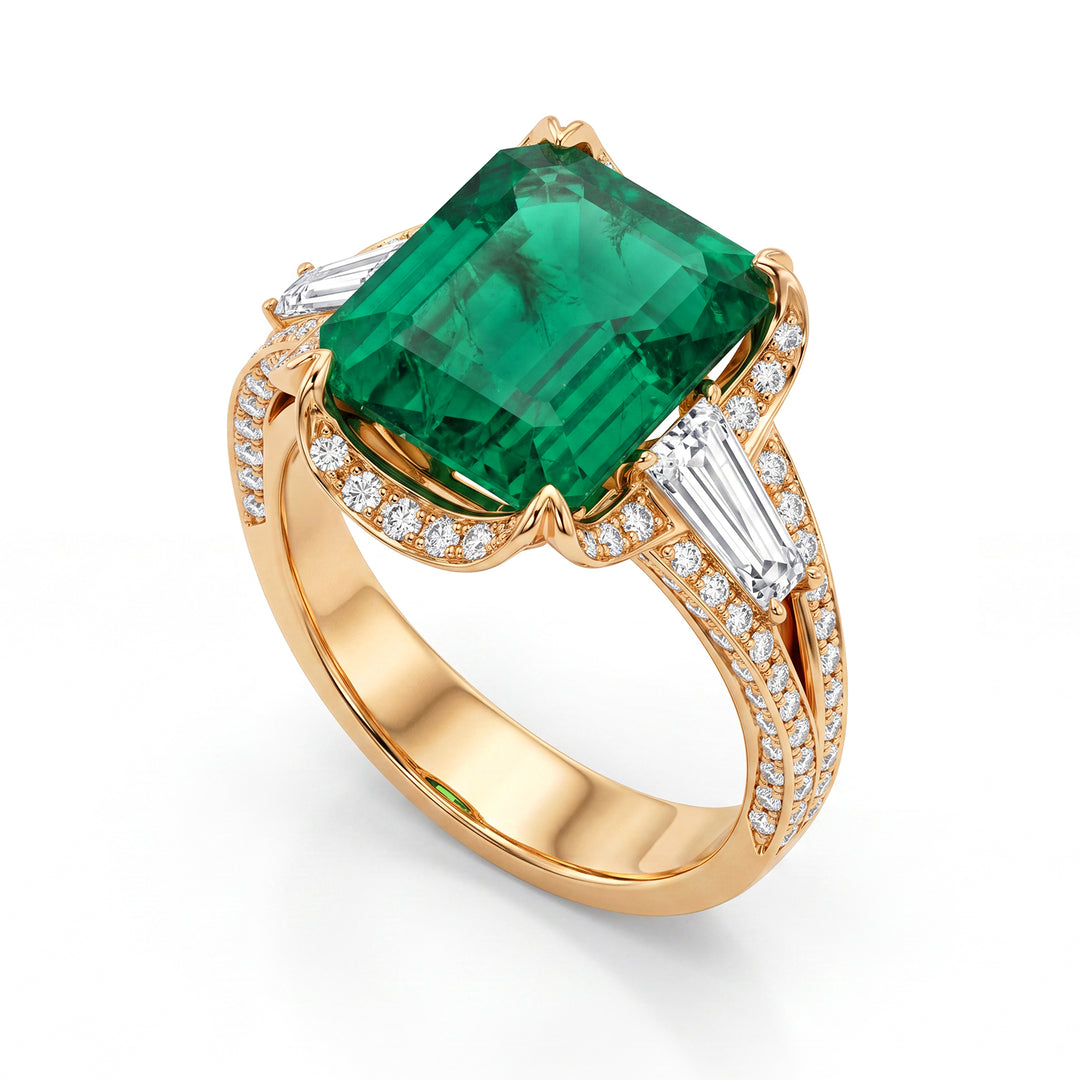 World Diamond Group rose gold ring with 4.47 ct emerald and diamonds APU189RDISM-17265110036