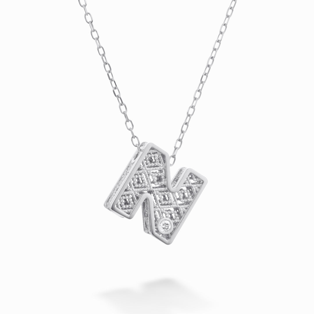Nihama cl 18k letter n white gold diam. ct.0,01 NDLETNO4