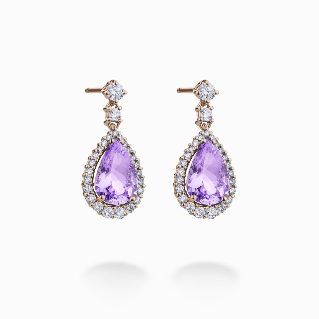 World Diamond Group kunzite drop earrings 10x7 diamond outline OCL073DIKZ1-22152110030