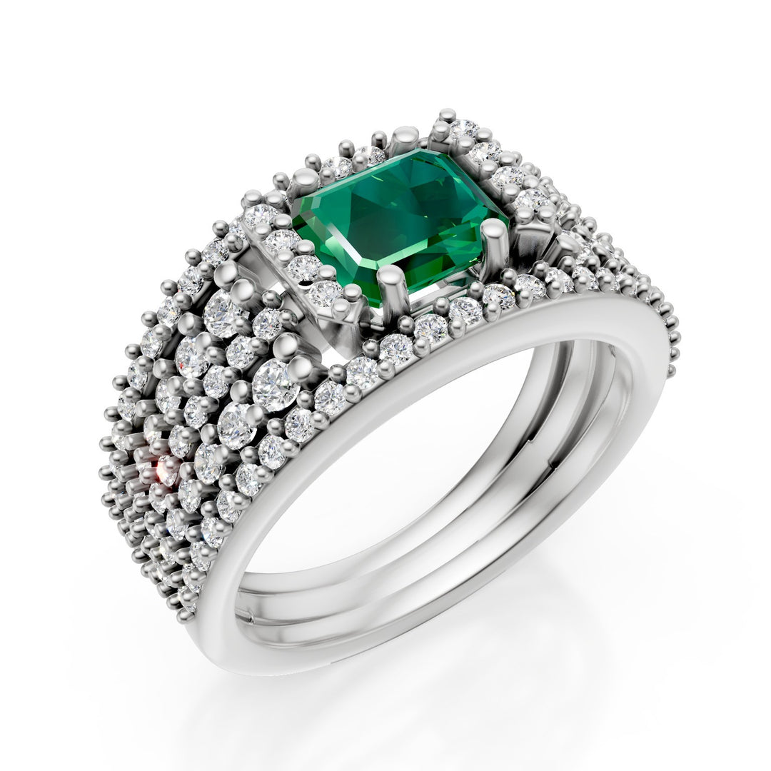 Golay three row band ring with emerald inserts 6x5 AFS638DSM65B-25056110003
