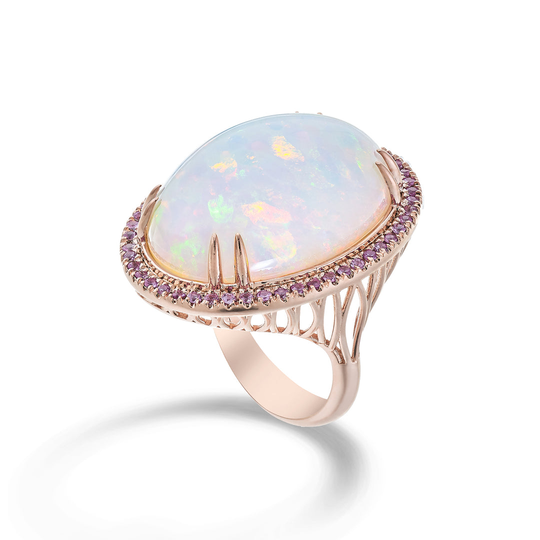 Golay oval cabochon opal ring with pink sapphires ACLC011ZPOP-23265110121