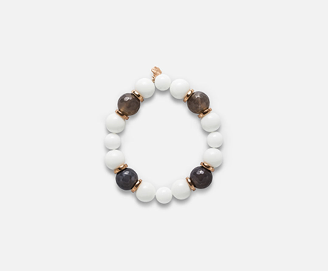 Mikiko br ag925 white agate agglomerate 12/10mm. gray agate 14mm MB7406A1AGATE
