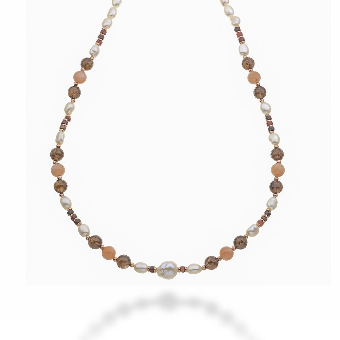 Mikiko br ag925 fw bar 6/7 nucl. 11/12 smoky quartz and moonstone 8mm MC7134A3SMOKE QUARTZ