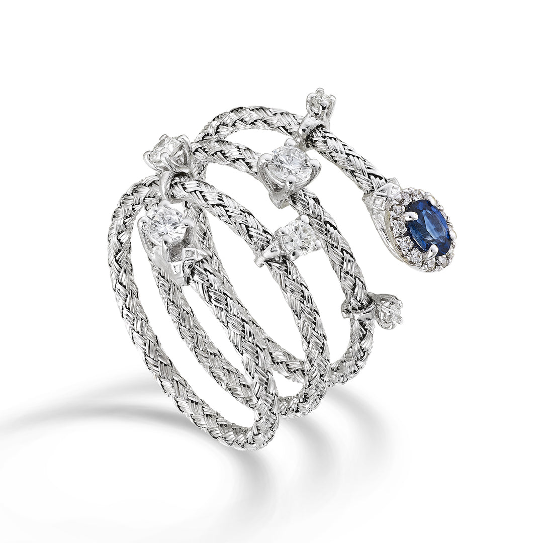 World Diamond Group an 18k oval natural sapphire mesh 4x3 ct.0.21 diam. 0.13 ct white gold GAMAGLIA01DIZFO4
