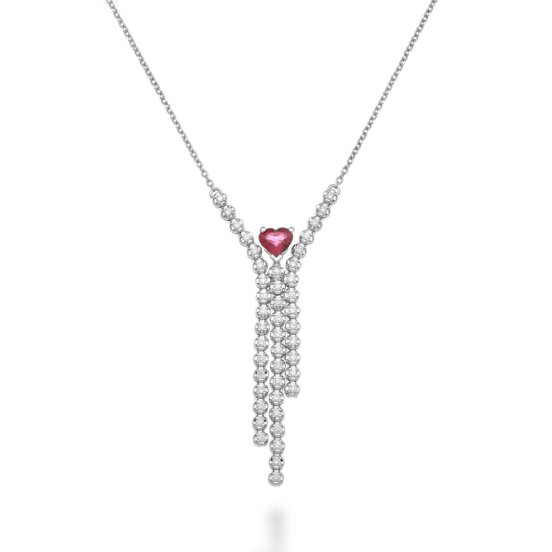 Golay 3 row choker with central heart ruby 6x5 GMPF013CUDIRU-23306110104