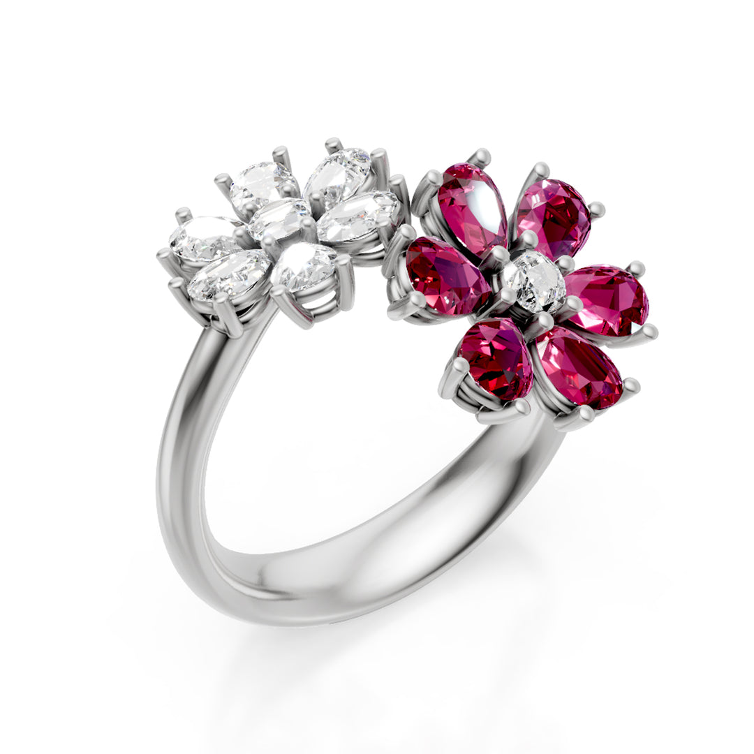 Golay ring contrary flowers drops ruby and diamond AMP567RUDB-24345110044