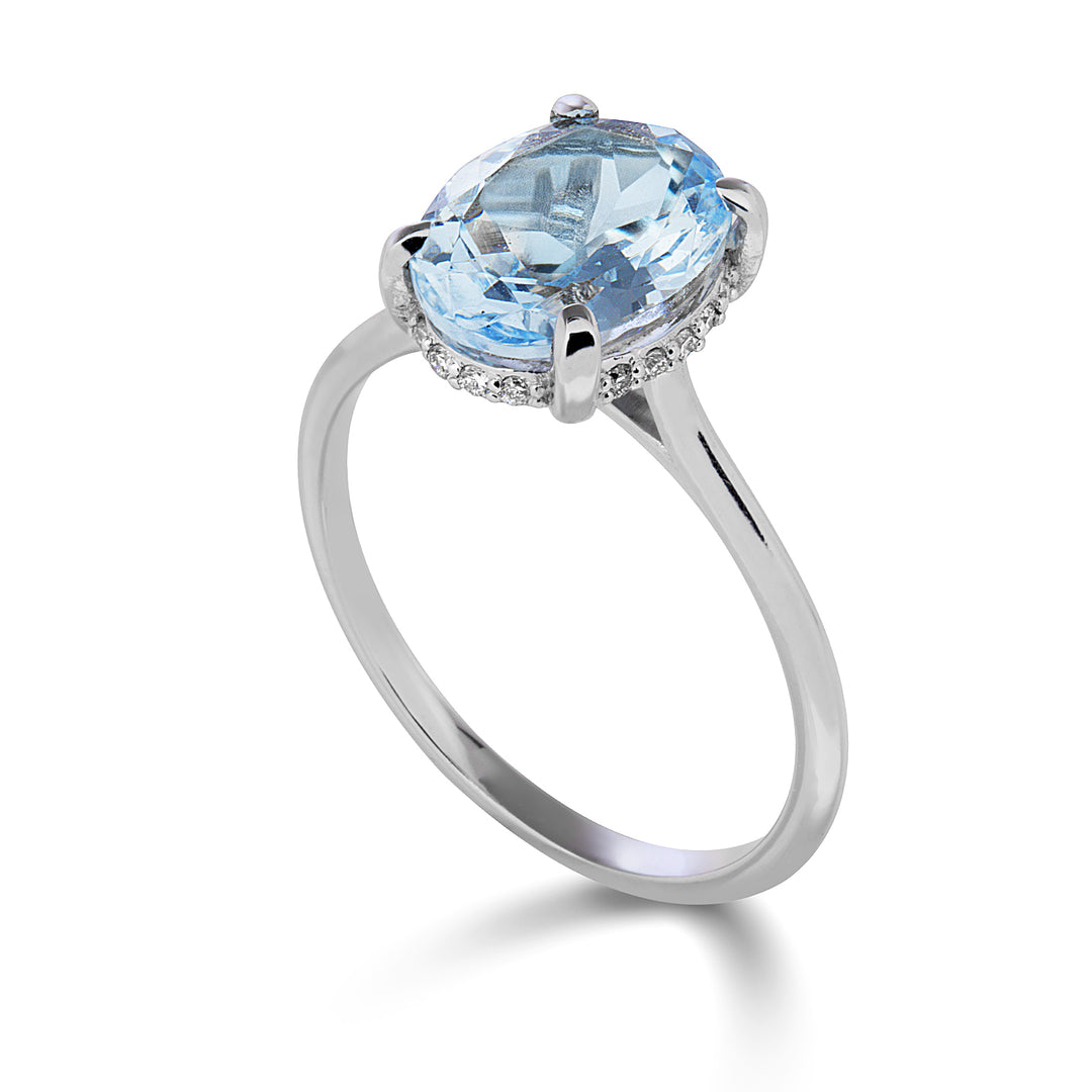 Mikiko an 18k aquamarine oval 10x8 set with diamonds MA5222O4AM