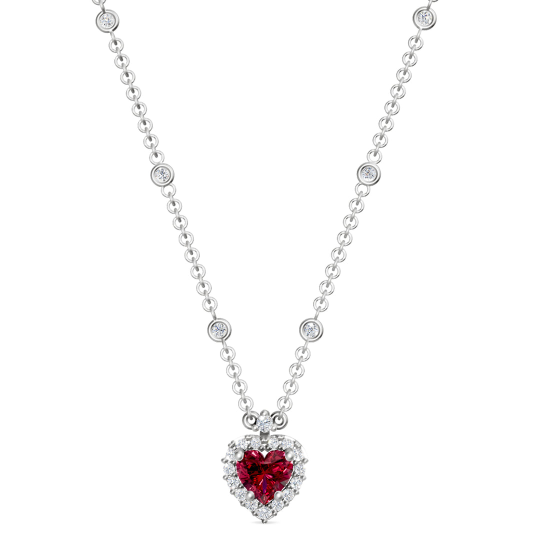 Golay 5x5 heart ruby necklace with diamond outline GCLC578DRU55-24318110019