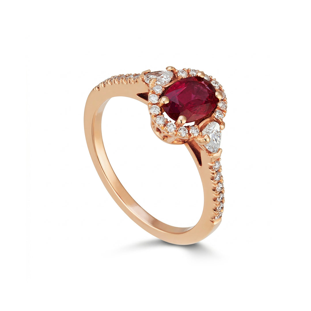 Golay ring with side pear diamonds and oval ruby ACLC098DIRUD3-22154110013